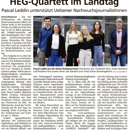 HEG-Schülerzeitung im Landtag